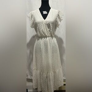 Elegant Cream Midi Dress with Ruffle Sleeves